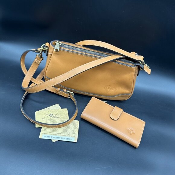 Patricia Nash Purse Leather Crossbody Bag Wallet Set Hazelnut Tan Handbag - Picture 1 of 16